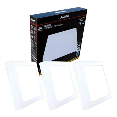Imagem de Kit 3 Painel Led Plafon Aluminio Sobrepor 18W 3000K Branco