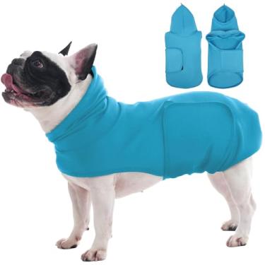 Imagem de Colete calmante médio para cães pequenos, colete leve ajustável para peito e capuz, alívio suave para ansiedade, orelhas para ruído, beira do rio, lavável na máquina, azul