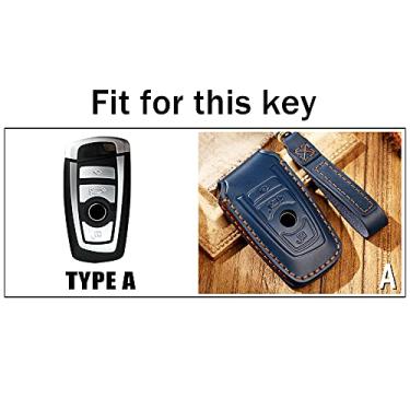 Imagem de Hacreyatu 3 botões Key Fob Cover Case Remote Holder Skin Protector para BMW 1 3 4 5 6 7 Series X3 X4 M4 M5 GT3 GT5 Chaveiro de couro (Marrom)