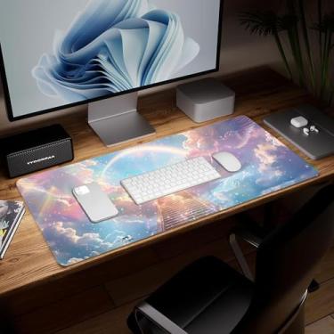 Imagem de Tapete de mesa de cenário de couro, mouse pad de arte colorida grande teclado de computador para jogos mousepad à prova d'água protetor e capa de mesa, tapete de mouse decorativo de couro PU para