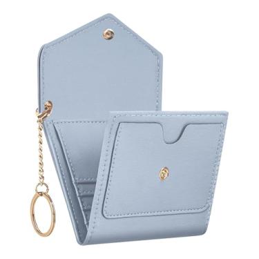 Imagem de Carteira feminina com bloqueio de RFID, porta-cartão de crédito com três dobras, carteiras femininas com bolso com zíper para moedas, Azul clássico, Bonito