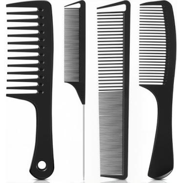 Imagem de Conjunto de pente de cabelo de 4 peças – dentes largos/finos, cauda de rato – unissex para trançar, cortar e pentear