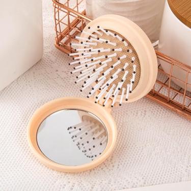 Imagem de Escova de cabelo dobrável com espelho para o couro cabeludo, escova portátil para viagem, escova desembaraçadora para cabelos saudáveis