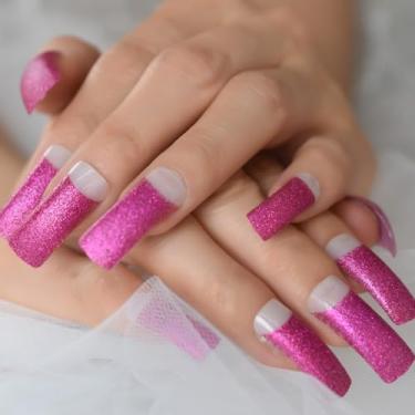 Imagem de Predesign Fake Nails Crazy Rose Glitter Half Cover Acrílico Unhas Ponta Extensão Longa Faux Ongles et Accessoires Adesivo Cola