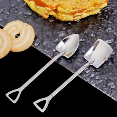 Imagem de Conjunto de 2 colheres de sobremesa de aço inoxidável, 12 cm com design exclusivo em forma de pá, colher pequena para cozinha ou restaurante (prata)