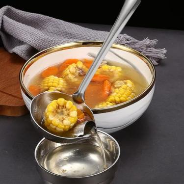 Imagem de Concha de sopa grande com separador de óleo, colher de aço inoxidável, coador de óleo de cozinha e colher de sopa
