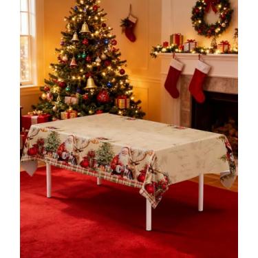 Imagem de 1 peça de toalha de mesa de Natal, capa de mesa retangular descartável fofa de Natal, 203 x 129 cm
