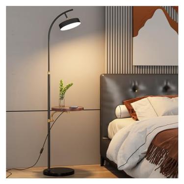 Imagem de Luminária de chão Candeeiro de pé com mesa anexa em arco mármore prateleira alta curvada para sala estar, escritório, abajur rotativo 360°(Brown)