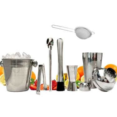 Imagem de Coqueteleira Inox Bartender 7 Pç Inox Coqueteira Socador Dosador Balde Colher Pegador Peneira Completo