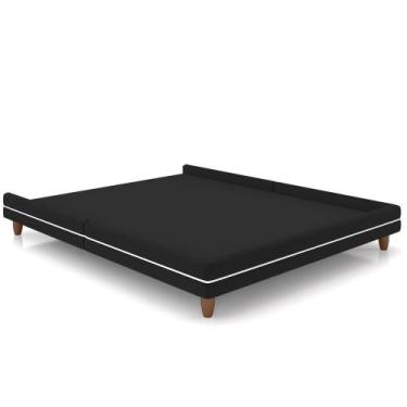 Imagem de Cama Casal Base Box Pés Madeira 148cm Suném P05 Veludo Preto - Lyam De