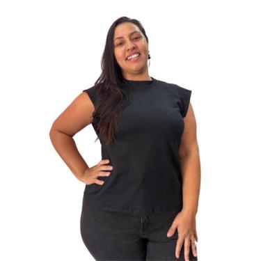 Imagem de T-shirt feminina gola redonda plus size - KGENTE, Preto, G2