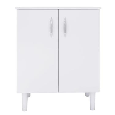 Imagem de Balcão Armário Multiuso 2 Portas Branco com Prateleira Interna e Tampo para Micro-ondas Cozinha Escritório