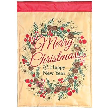 Imagem de Dicksons Bandeira de jardim de Natal, decoração de férias ao ar livre, banner de quintal sazonal dupla face grande 73 x 106 cm poliéster ano novo bolota e guirlanda de frutas silvestres