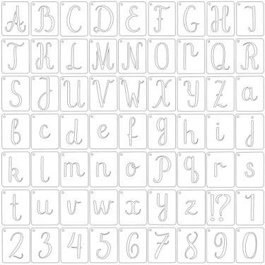 Imagem de Estênceis de letras e números de 5 cm, 63 peças de estênceis de tinta spray de plástico reutilizáveis para pintura em madeira, parede, tecido, rocha, quadro-negro, placa, projetos de arte DIY