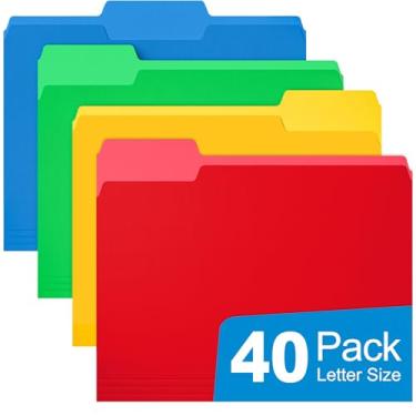 Imagem de HABGP Pastas de arquivo Manilla tamanho carta cores Morandi, pacote com 40 pastas de papel 21 x 28 abas cortadas 1/3, pastas de arquivo coloridas, escritório, casa, escola, documentos, arquivos, papel