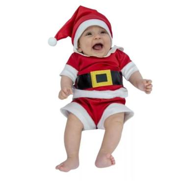 Imagem de Fantasia de Papai Noel Bebê Baby Infantil Festa Natal + Touca - Anjo F