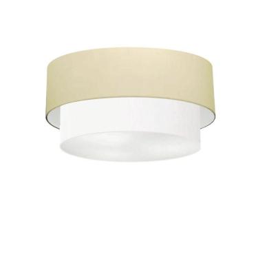 Imagem de Plafon Duplo Cilíndrico Vivare Md-3062 Cúpula Em Tecido 45x40cm - Bivolt Algodão-crú-branco 127/220v