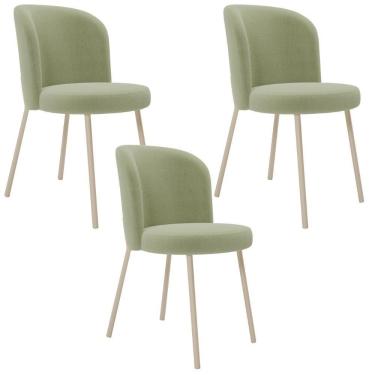 Imagem de Kit 03 Cadeiras Para Sala De Jantar Cozinha Estofada Gavi Arena L02 Bouclê Oliva - Lyam Decor