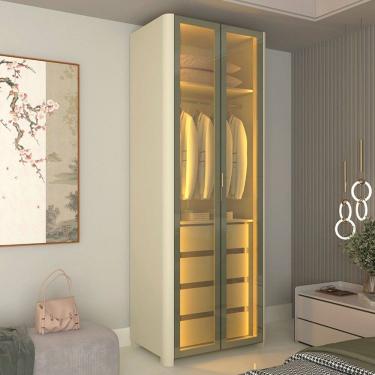 Imagem de Guarda-Roupa Modulado Innova 2 Portas 4 Gavetas com Vidro e Led 100% Mdf Off White - Gelius