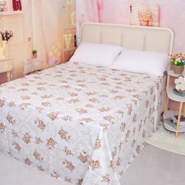 Imagem de 1 lençol de cima California King Size com estampa de flores de algodão puro qualidade de hotel, lençol de cima decorativo, fácil de cuidar