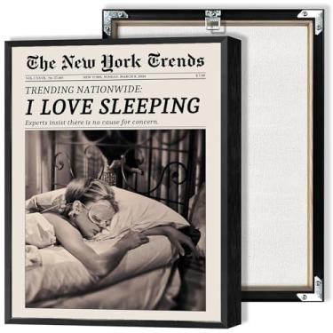 Imagem de Arte de parede de jornal vintage preto e branco na moda feminista pôsteres engraçados menina dormindo impressões pintura para família sala de estar quarto bar carrinho decoração de parede 30,5 x 40,6