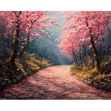 Imagem de XTXGERL Kits de pintura por números para iniciantes adultos, trilha de flor de cerejeira encantada, kits de pintura por números para adultos, kit de presente de pintura em tela para decoração de