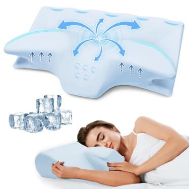 Imagem de Travesseiro cervical para alívio da dor no pescoço, almofadas de espuma viscoelástica com contorno refrescante, suporte ergonômico inodoro, travesseiro ortopédico ajustável para dormir de estômago nas