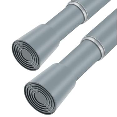 Imagem de Varão de cortina de chuveiro ajustável cinza prateado 71 a 132 cm, 2 peças, 2 peças, haste de cortina antiderrapante com mola de tensão, resistente, sem furadeira, para janelas, banheiro, cozinha