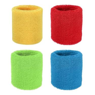 Imagem de YELARXI Pulseiras de suor, pulseiras para esportes de suor 7,6 x 7,6 cm e pacote com 4 e escarlate/amarelo/verde claro/azul adequado para (tênis/basquete/futebol/homens e mulheres)