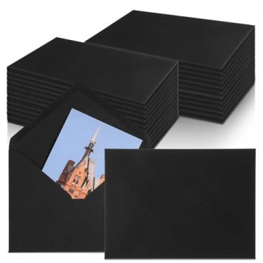 Imagem de Pacote com 200 envelopes pretos de 12,7 cm x 17,8 cm para convite, envelopes de convite A7 com aba em V autoselo envelope de casamento para convites de Natal, feriados, pequenos pôsteres de presente