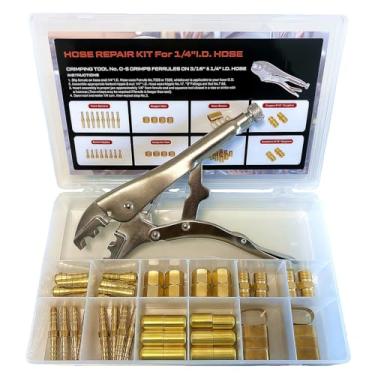 Imagem de Kit de reparo de mangueira de tocha de soldagem de 49 peças, para tubo de mangueira de identificação de 3/16 a 1/10.2 cm, com virolas de crimpador, acopladores, suportes de emenda de mamilos, porcas e