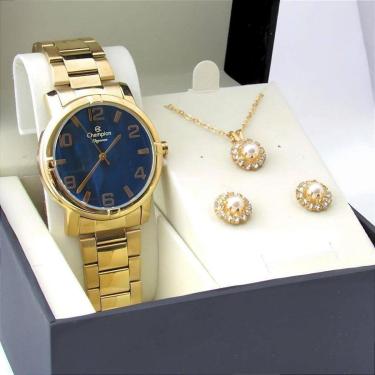 Imagem de Kit Relógio Champion Feminino CN25181O com Colar e Brincos-Feminino