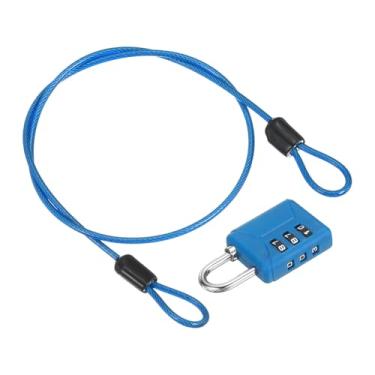 Imagem de PATIKIL Cabo de aço de segurança de 50 cm com trava de combinação de 3 dígitos, 1 conjunto de cadeado de viagem revestido de PVC com alça dupla para mala de bagagem, azul claro e azul