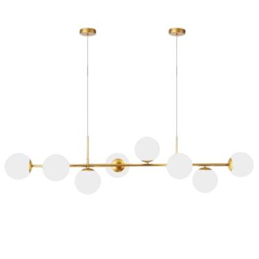Imagem de Gimpo, Luminária Lustre 8 Globos 128cm x 118cm Jabuticaba Pendente Teto Gimpo KJDD-E-544-GOLD-Milky-8