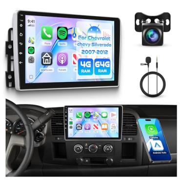 Imagem de Estéreo automotivo Android 4 + 64 G para Chevrolet Chevy Silverado 2007-2013 com carplay sem fio Android Auto, rádio automotivo com tela sensível ao toque de 25,5 cm com GPS, Bluetooth, WiFi, FM/RDS