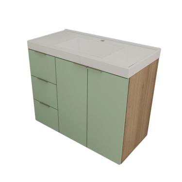 Imagem de Gabinete de Banheiro com Pia Vittare I 2 Portas 3 Gavetas Carvalho e Verde