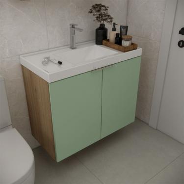Imagem de Gabinete de Banheiro Vittare 2 Portas Carvalho e Verde