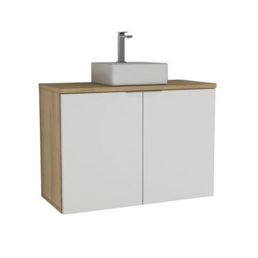 Imagem de Gabinete de Banheiro com Cuba Nature 2 Portas Carvalho e Branco 90 cm