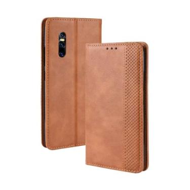 Imagem de Capa para VIVO V15 PRO,Retro Flip magnético,Caso de telefone de couro PU,Design de carteira com 3 slots de cartão e 1 clipe de dinheiro -Brown