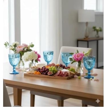 Imagem de Jogo 12 Taças de 330ml Vidro Azul ou Platinado Milbani Copo Resistente Transparente Imperial ou Kit Conjunto 6un (12, Azul)