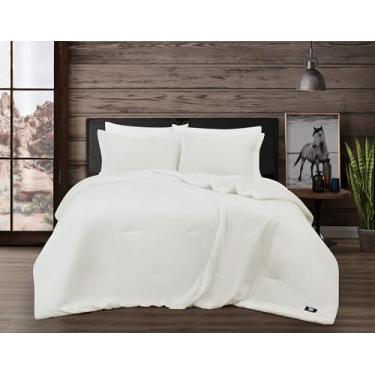 Imagem de Frye Conjunto de edredom King vintage lavado 100% algodão 3 peças em branco, cor lisa, certificado Oeko-TEX