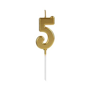 Imagem de Vela de Aniversário Pick Metalizada Dourada Número 5 8Cm Silver Festas