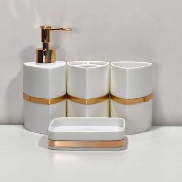 Imagem de Conjunto Lavabo Luxo 2 ou 4 Peças Kit Completo para Pia de Banheiro Moderno(Kit4 Triângulo Branco e Ouro)