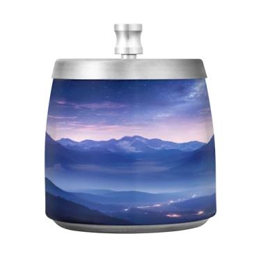 Imagem de SEHANY Cinzeiro Majestic Mountain Peak com tampa para cigarros, à prova de vento, sem fumaça, aço inoxidável, cinzeiros para uso interno e externo, grande, inodoro, para fumantes, decoração de