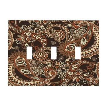 Imagem de Nadoabtm Placa decorativa para interruptor de luz, marrom, estampa floral, boêmio, 3 grupos, placa de parede com interruptor triplo, capa de tomada elétrica para sala de estar, decoração de casa