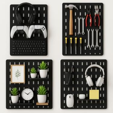 Imagem de Pegboard 30cm x 30cm em Plástico Resistente – Organização Modular para Ferramentas, Acessórios, Escritório, Gamer, Cozinha, Atelier – Alta Durabilidade - Roncato Store (Preto)