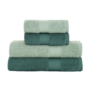 Imagem de Toalha de Banho e Rosto Buddemeyer Luxo Fio Penteado 4 Peças Premium Alta Absorção Cor:Verde 3265 e Verde F. 3074