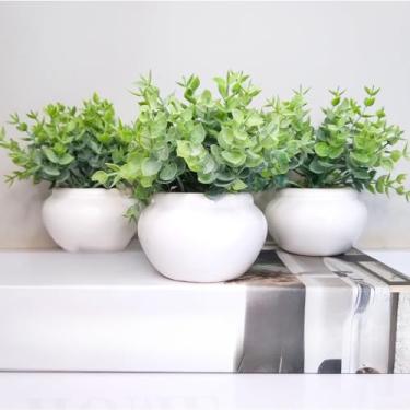 Imagem de Vasinho de cerâmica com folhagem de eucalipto artificial