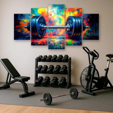Imagem de Quadro Mosaico 5 Peças Motivacional Fitness | Arte Academia Musculação com Halteres | Painel Decorativo para Parede Sala Treino Gym | Impressão em MDF de Esportes | Estilo Moderno (TAMANHO GRANDE (115X60CM))