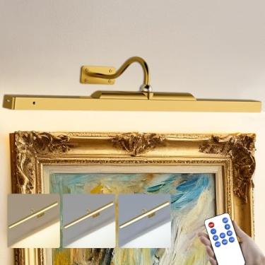 Imagem de Craftersmark Luminária de parede de 61 cm para parede - Arandela de parede sem fio operada por bateria de latão com controle remoto e temporizador para obras de arte, retrato, foto e moldura